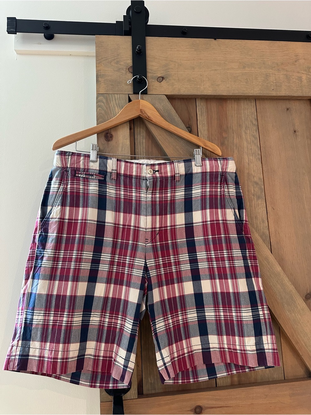 Polo by Ralph Lauren Red, Navy & White Plaid Flat Front Shorts